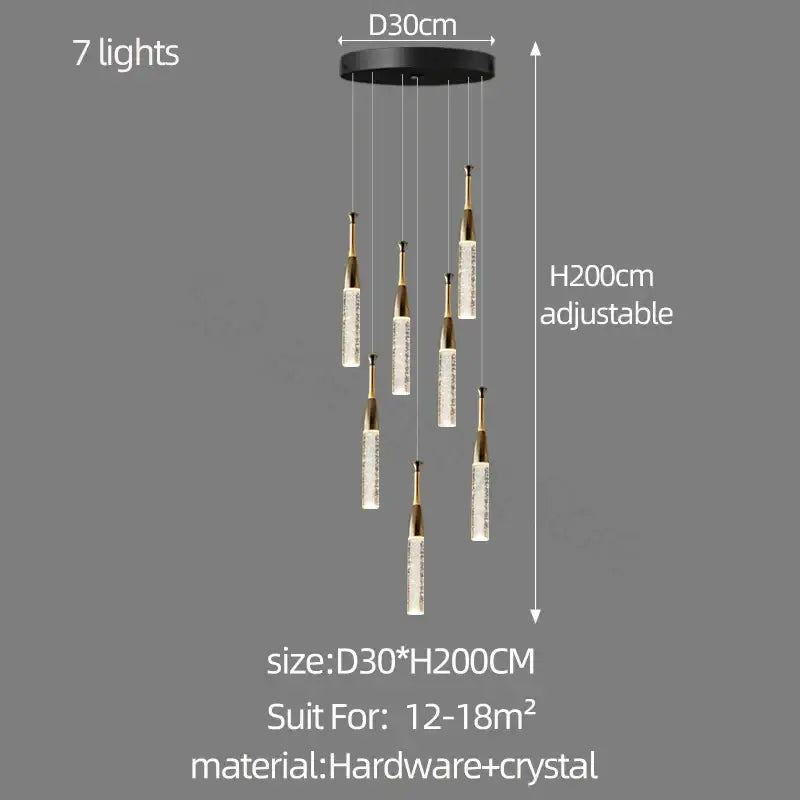 Modern gold and black decorbites crystal chandelier with seven hanging faceted glass pendants for living room lighting