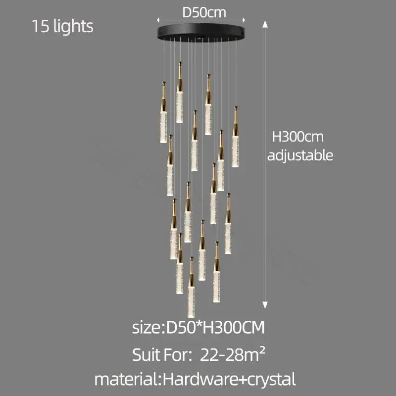 Modern gold and black decorbites crystal chandelier with 15 hanging crystal pendant lights for living room lighting