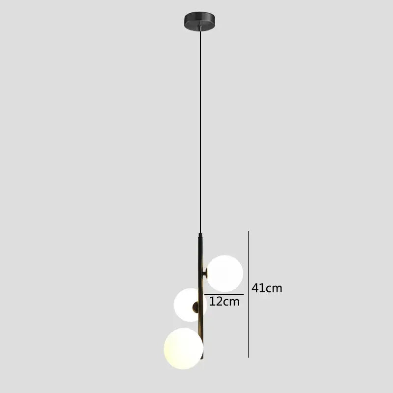 Modern black metal pendant light with three frosted glass ball led bulbs for bedroom hanging lamp lighting
