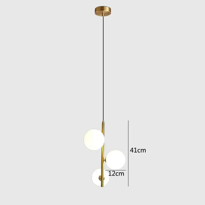 Modern gold and black glass ball led pendant light with three frosted glass spheres for bedroom lighting