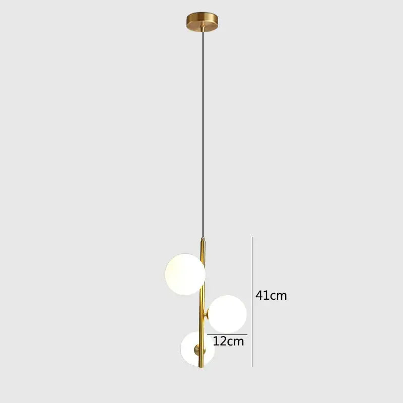 Modern gold and black glass ball led pendant light with three frosted glass spheres for bedroom lighting