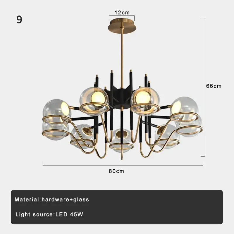 Modern gold and black glass ball pendant light with clear glass globe shades by decorbites for living room decor