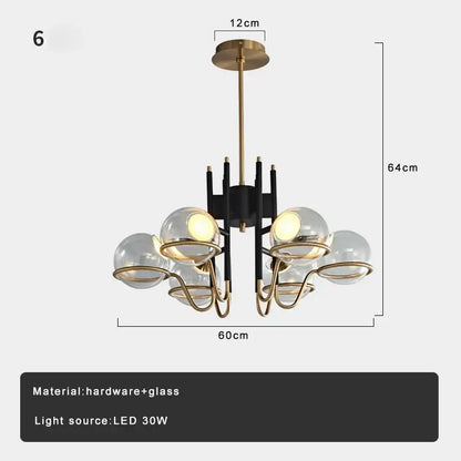 Modern gold and black glass ball pendant light with five clear glass globe shades for living room decorbites pendant light