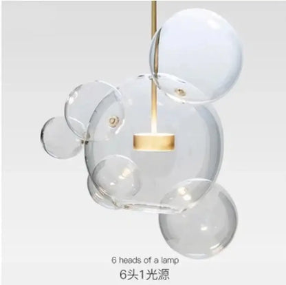 Modern gold and black decorbites glass chandelier with six transparent spherical bulbs for living room pendant light