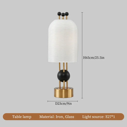 Modern gold and black glass led chandelier featuring a white ribbed glass shade and gold-toned iron base for dining room