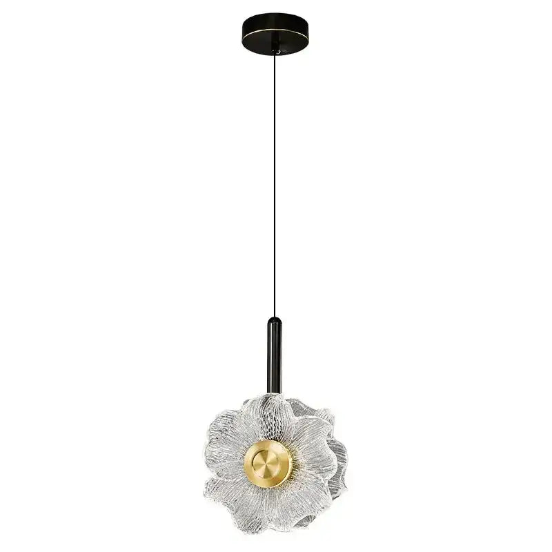 Modern gold and black led glass wall lamp with delicate translucent flower pendant and black metal suspension decorbites led glass