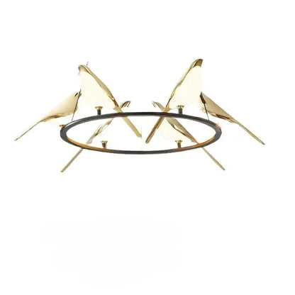 Modern gold and black magpie bird pendant light with gold-toned iron finish and cord pendant installation circular base