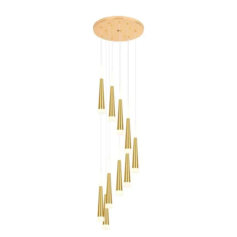 Modern gold and black stair chandelier with slender conical pendant lights from decorbites black stair collection