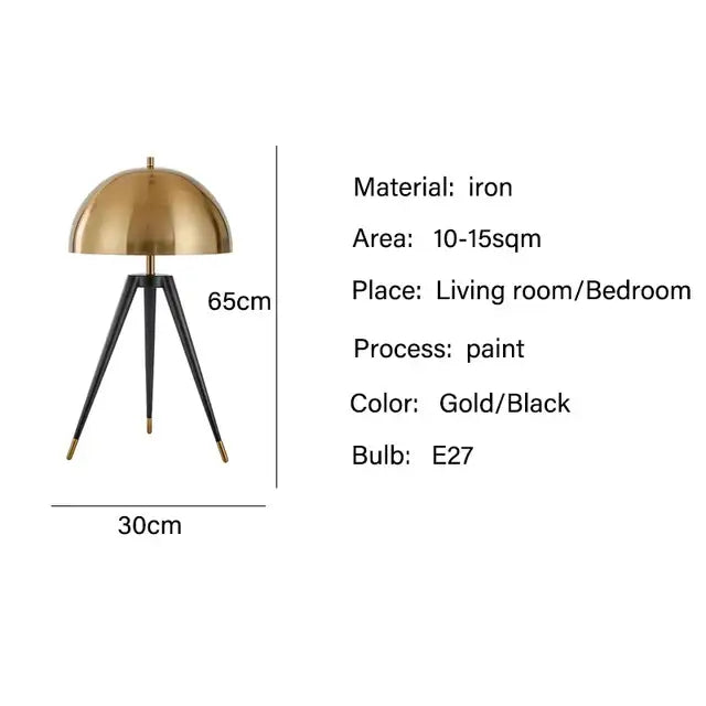 Modern gold and black tripod floor lamp with iron dome-shaped shade for living room decorbites coyote tripod decor