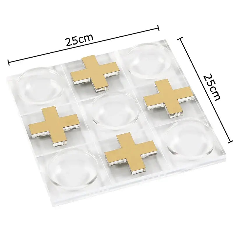 Modern gold and clear acrylic tic-tac-toe chessboard set with gold cross markers for stylish living room decor