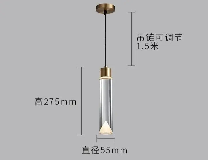 Modern gold and clear crystal copper pendant light with clear glass cylinder and brass accents for dining room decorbites clear crystal