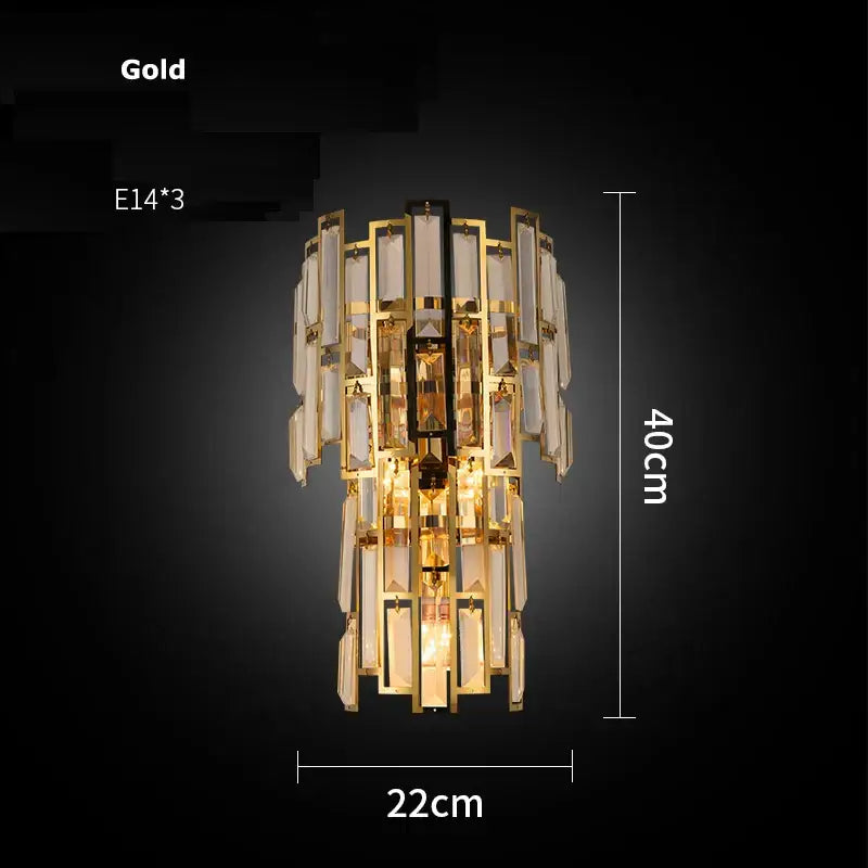 Modern gold and clear crystal led wall sconce with three e14 bulbs for elegant bedroom lighting decorbites crystal led design