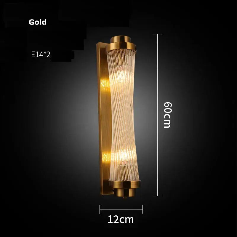 Modern gold and clear crystal led wall sconce with twisted glass shade and two e14 bulbs for bedroom decorbites crystal led wall