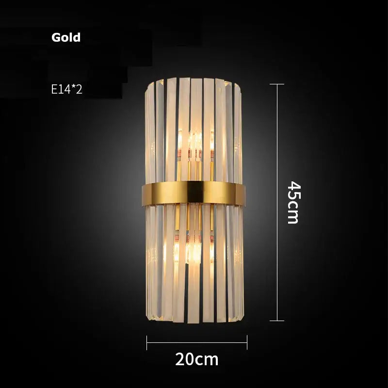 Modern gold and clear crystal led wall sconce with vertical translucent bars and central gold band for bedroom light decorbites crystal led