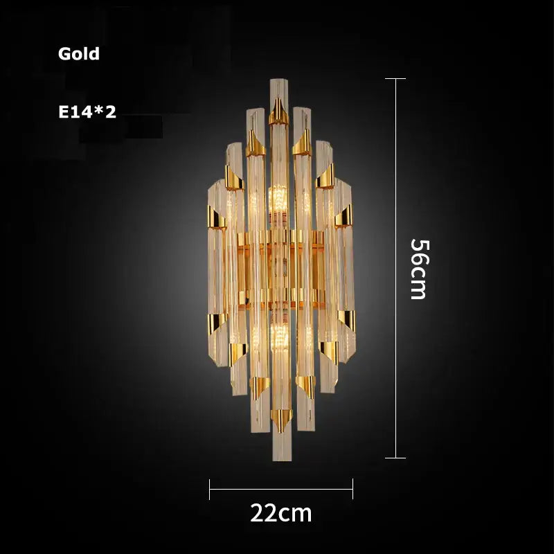 Modern gold wall sconce with clear crystal led rods and sleek geometric design for bedroom decorbites crystal led lighting