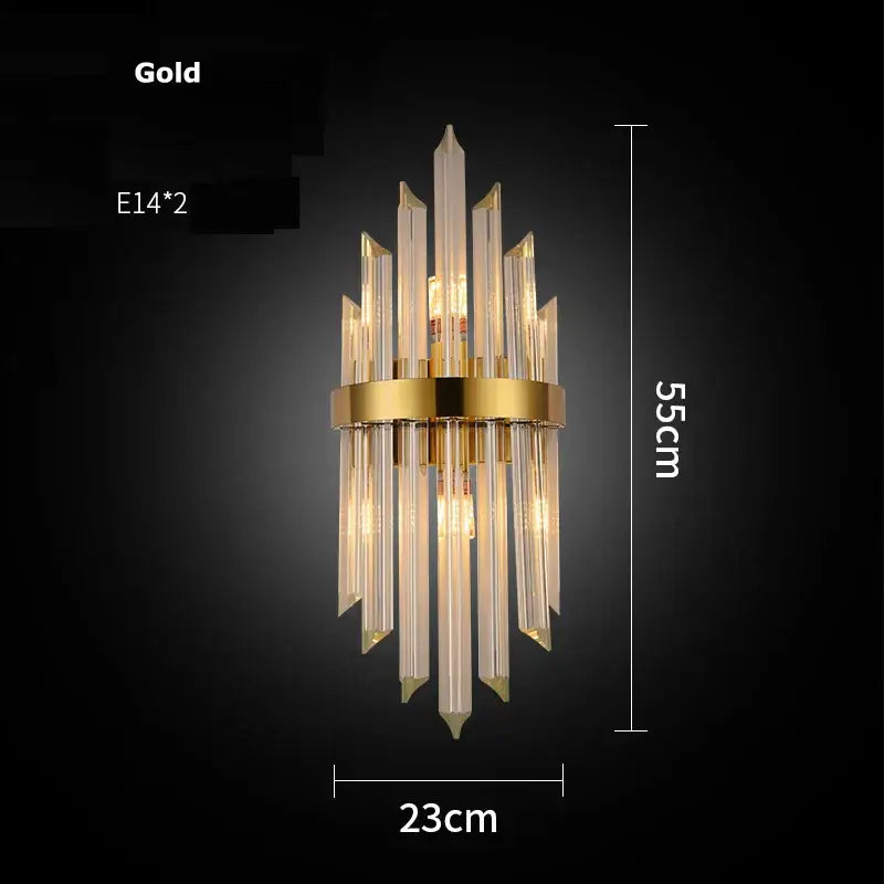 Modern gold and clear crystal led wall sconce with radial crystal prisms for bedroom decorbites crystal led wall lighting