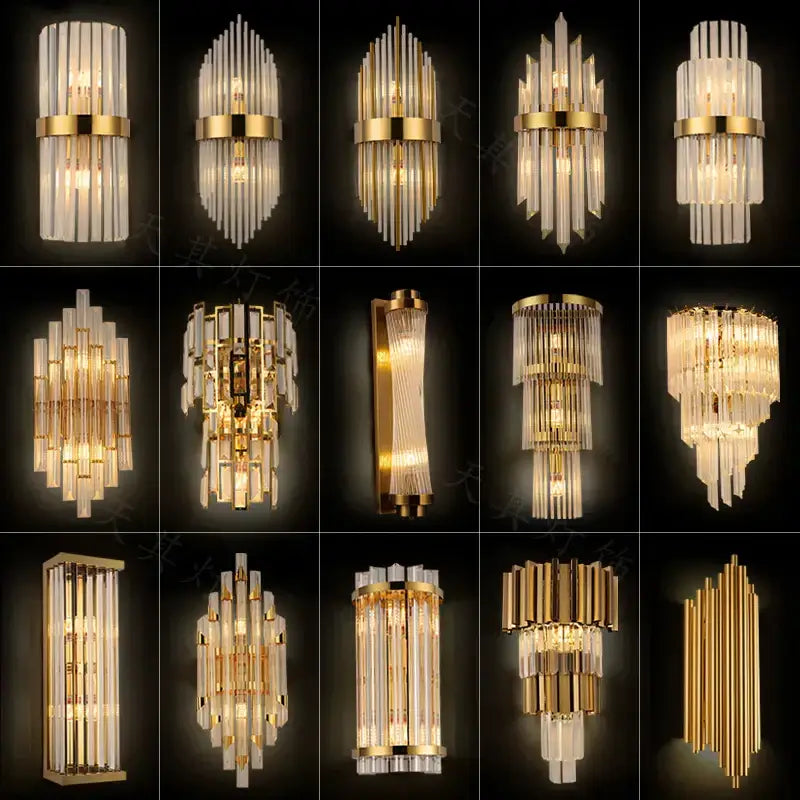 Modern gold and clear crystal led wall sconce with vertical glass rods by decorbites crystal led for bedroom lighting decor