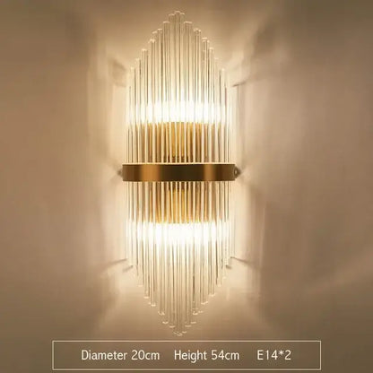Modern gold and clear glass led wall lamps featuring vertical fan-like glass rods for bedroom wall lamps lighting