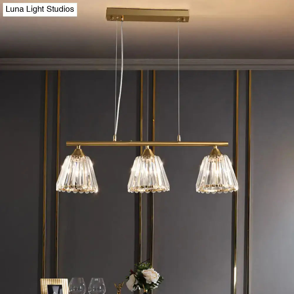 Modern gold and crystal pendant light with three fringe shades suspended by cords for dining room 220v-240v use