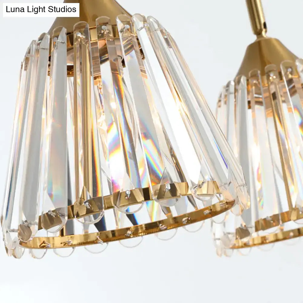 Modern gold and crystal pendant light with cascading clear faceted prisms for dining room 220v-240v use