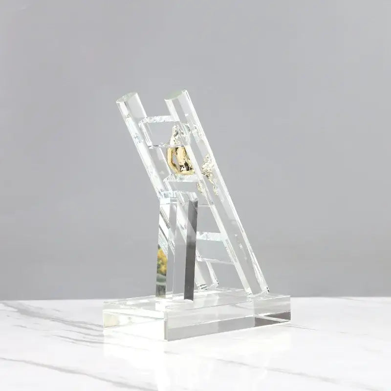 Modern gold and crystal staircase statue desk organizer with gold lock and key detail decorbites crystal staircase
