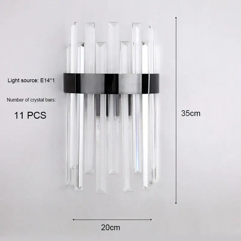 Modern gold and crystal wall light with clear crystal bars and black silver bands for decorbites crystal wall decor