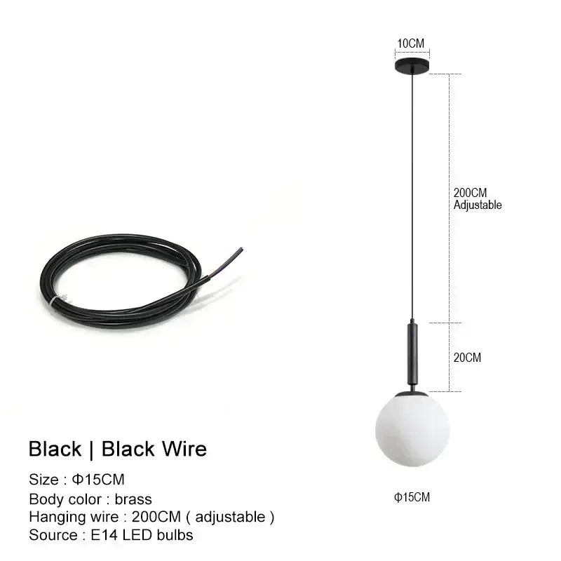 Black spherical pendant light with brass body and adjustable wire complements modern gold frosted glass globe pendant light