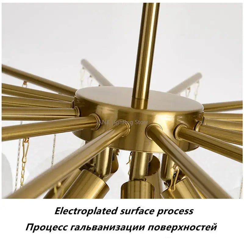 Modern gold electroplated brass glass led chandelier with frosted glass arms for dining room lighting
