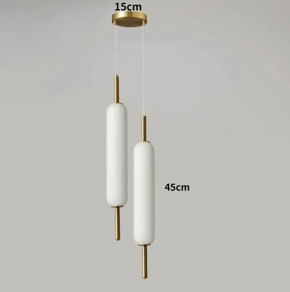 Modern gold and frosted glass led pendant chandelier with cylindrical frosted glass and gold accents for living room