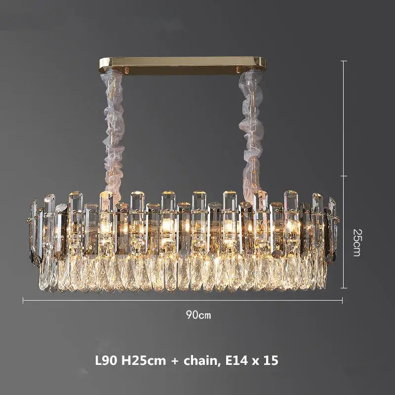 Modern gold and gray clear crystal pendant lamp with k9 led crystal prisms for luxury living room lighting