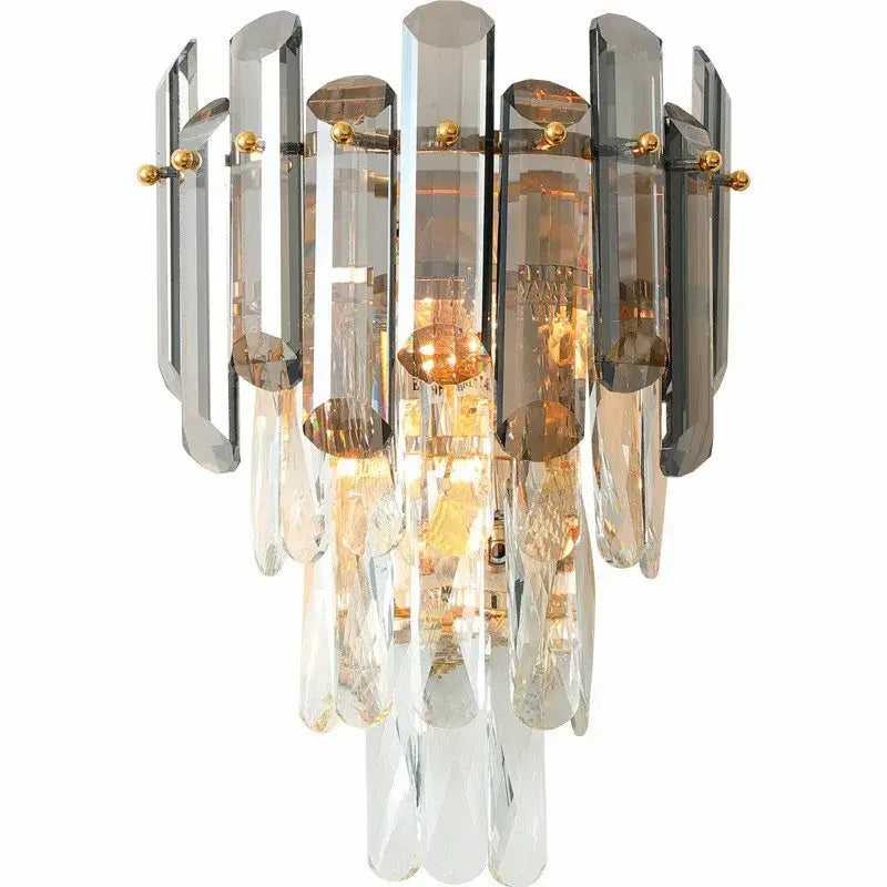 Modern gold and gray clear crystal pendant lamp with faceted crystal k9 led rods for luxury living room lighting