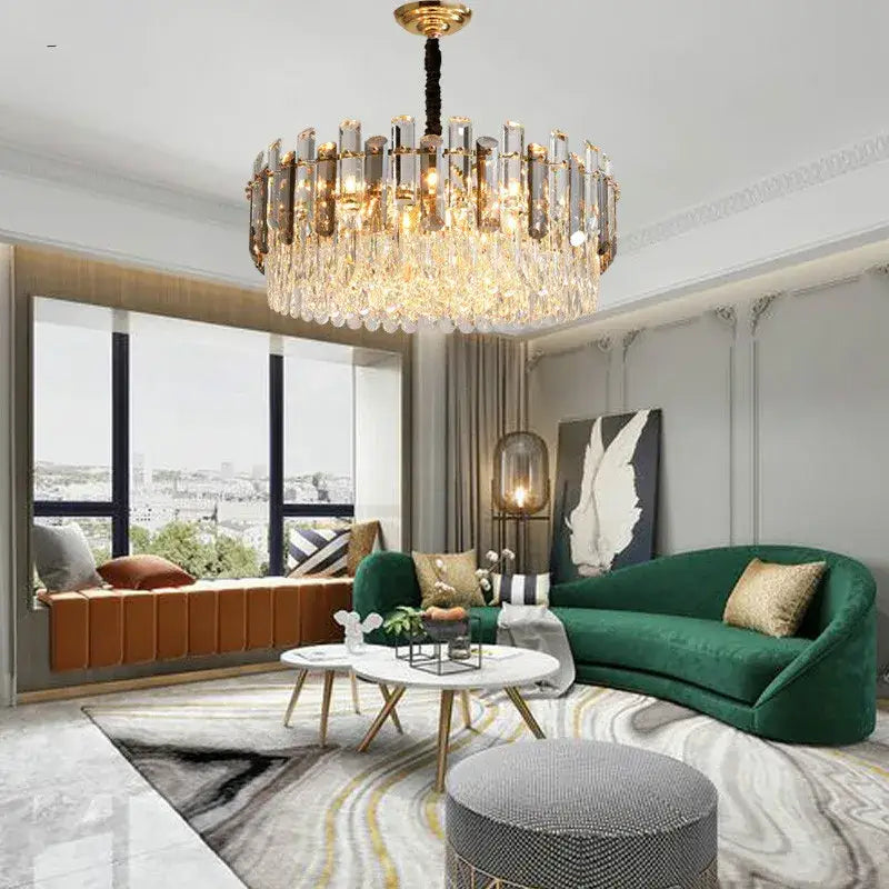 Modern gold and gray clear crystal pendant lamp with crystal k9 led droplets for luxury living room lighting