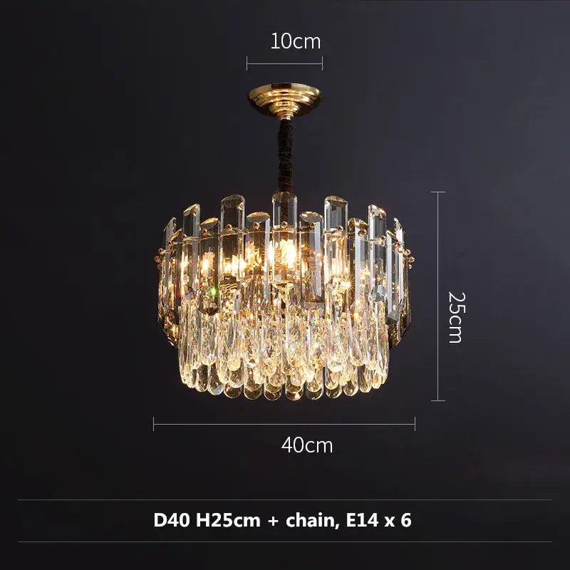 Modern gold and gray clear crystal pendant lamp with crystal k9 led prisms and six e14 bulbs for luxury living rooms