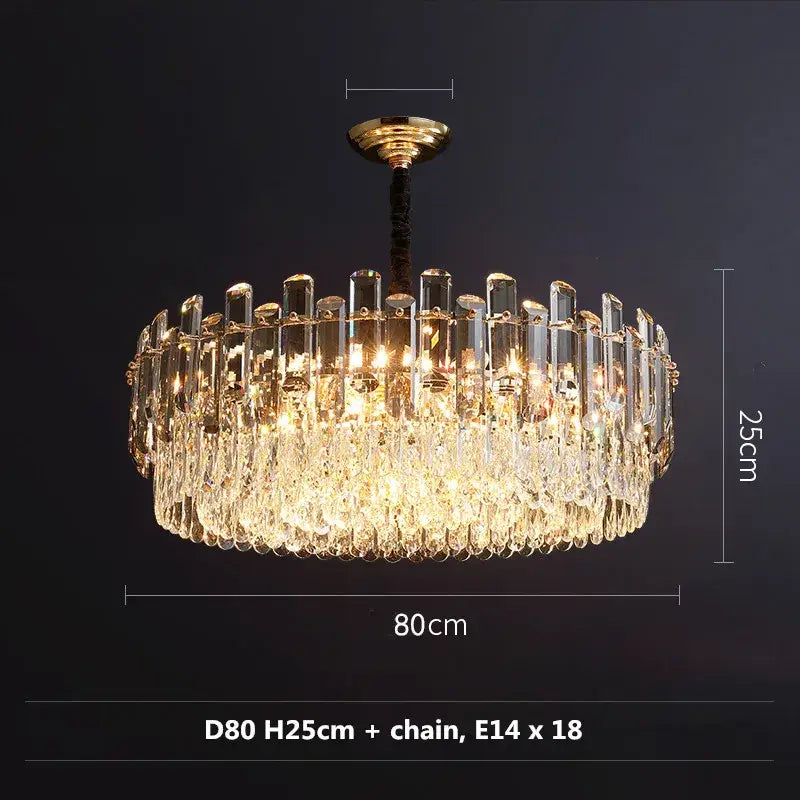 Modern gold and gray clear crystal pendant lamp with crystal k9 led prisms and black chain for living room luxury