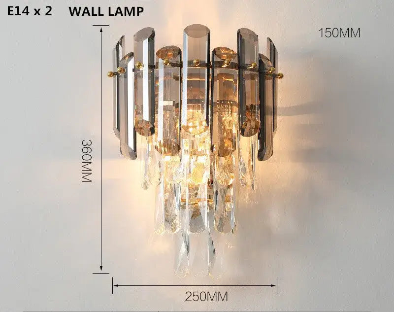 Elegant modern gold and gray clear crystal pendant lamp with vertical glass rods and crystal k9 led accents for living room luxury
