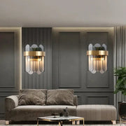 Modern gold and gray glass wall lamp with translucent panels and leaf-inspired design for living room wall lamp