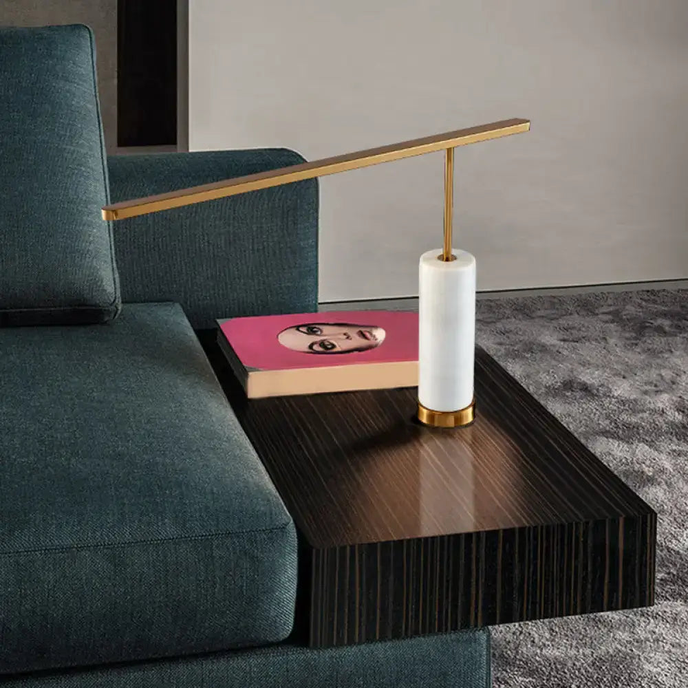 Modern minimalist decorbites™ gold l-shaped led nightstand lamp with white marble base and gold metal accents 110v-120v