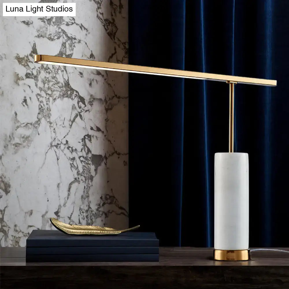 Modern gold-toned decorbites led nightstand lamp with sleek white marble base and minimalist rectangular light bar 220v-240v