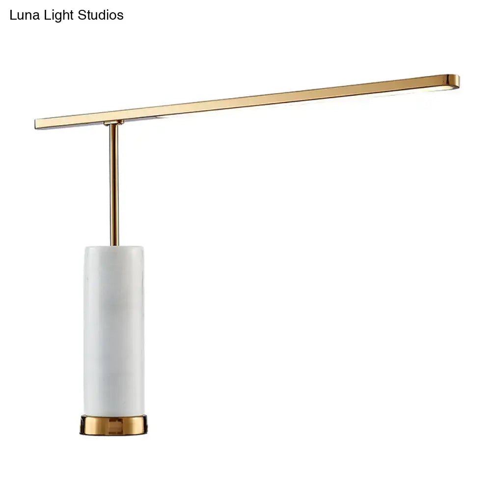 Modern gold-toned decorbites™ led nightstand lamp with cylindrical white marble base and metallic accents 220v-240v 110v-120v