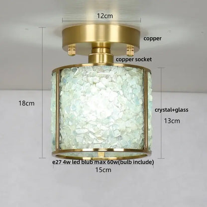 Modern gold ceiling light with decorbites copper canopy and pale green glass mosaic for bedroom decor