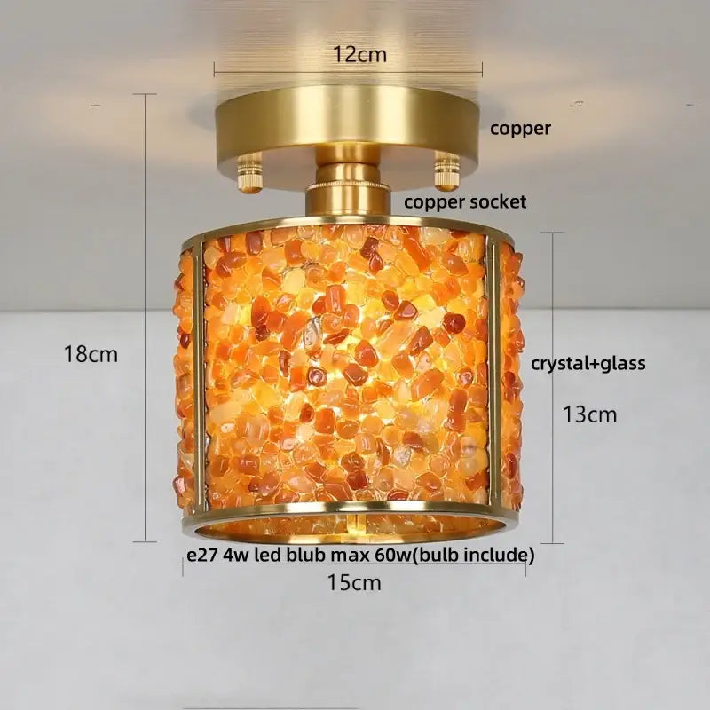 Modern gold and pink column glass crystal ceiling light with brass copper base and amber mosaic for bedroom decorbites column glass