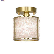 Modern gold and pink column glass crystal ceiling light with quartz stone mosaic shade for bedroom decorbites column glass