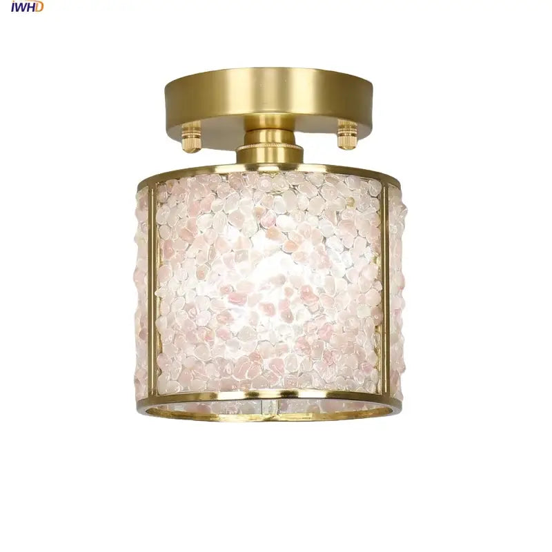 Modern gold and pink column glass crystal ceiling light with quartz stone mosaic shade for bedroom decorbites column glass