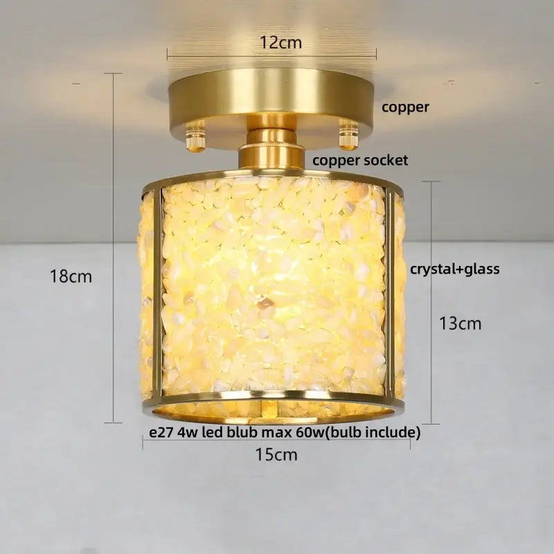 Modern gold and pink column glass crystal ceiling light with brass copper finish and warm yellow glow for bedroom decorbites column glass