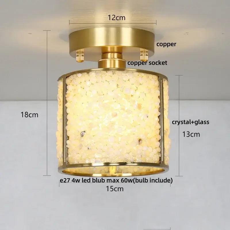 Modern gold and pink column glass crystal ceiling light with brass copper frame and white shell decorbites column glass
