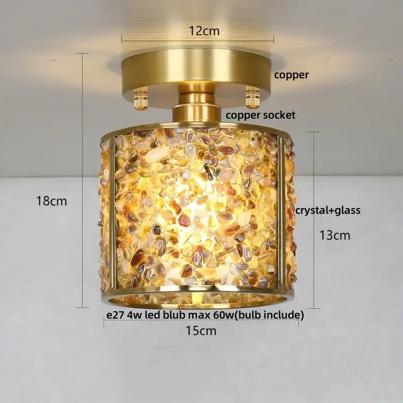 Modern gold and pink column glass crystal ceiling light with brass copper finish featuring amber and clear glass decorbites column glass design