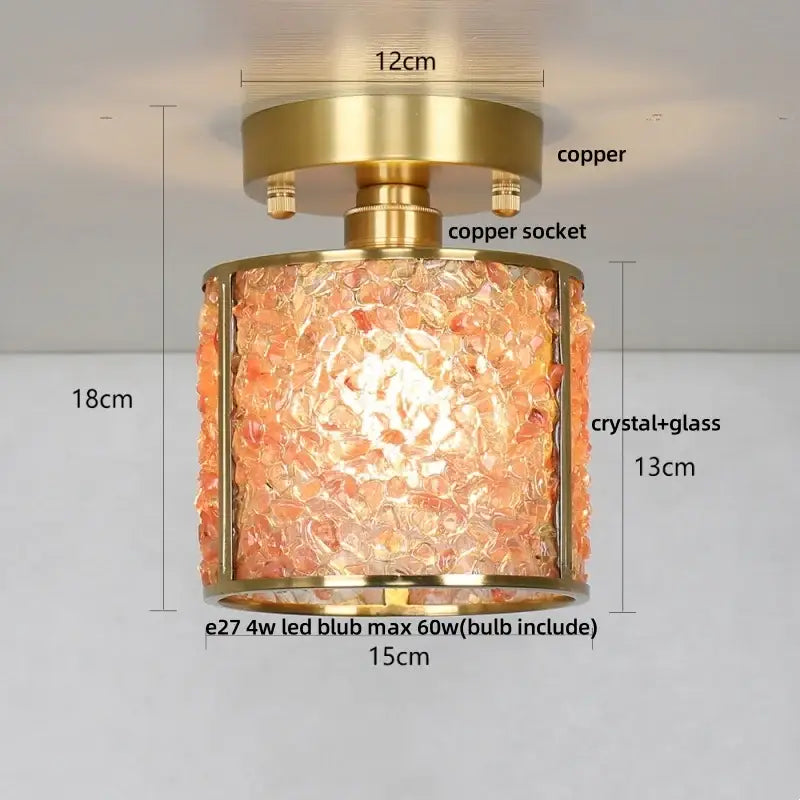 Modern gold and pink column glass crystal ceiling light with brass copper base and orange shade for bedroom decorbites column glass