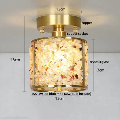Modern gold and pink column glass crystal ceiling light with brass copper finish and embedded glass fragments for bedroom decorbites column glass