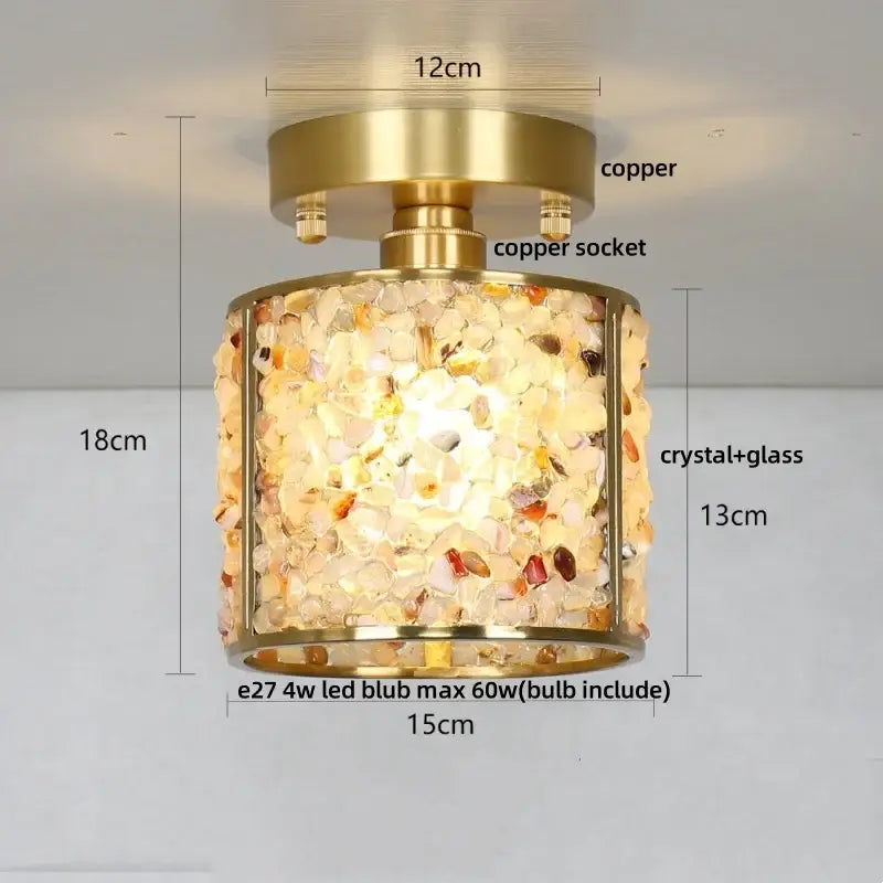 Modern gold and pink column glass crystal ceiling light with brass copper finish and embedded glass fragments for bedroom decorbites column glass