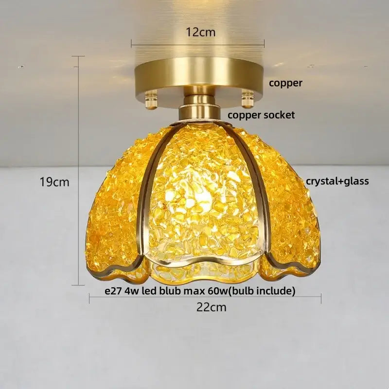 Modern gold and pink column glass crystal ceiling light with golden textured glass and copper-finished mounting base by decorbites